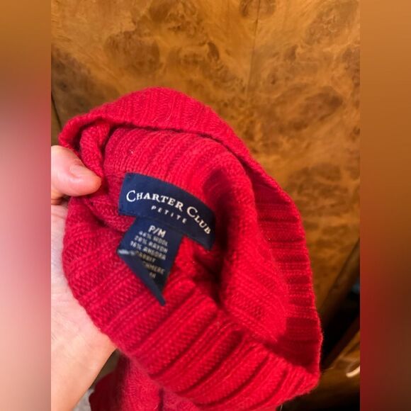 Charter Club - Red Cable Knit Turtleneck Sweater - Picture 2 of 5